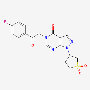 molecular formula C17H15FN4O4S B2381202 1-(1,1-dioxidotetrahydrothiophen-3-yl)-5-(2-(4-fluorophenyl)-2-oxoethyl)-1H-pyrazolo[3,4-d]pyrimidin-4(5H)-one CAS No. 1040647-36-6