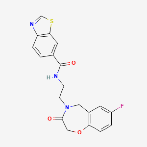 molecular formula C19H16FN3O3S B2381209 N-(2-(7-fluoro-3-oxo-2,3-dihydrobenzo[f][1,4]oxazepin-4(5H)-yl)ethyl)benzo[d]thiazole-6-carboxamide CAS No. 2034550-99-5