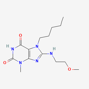 molecular formula C14H23N5O3 B2381238 8-((2-methoxyethyl)amino)-3-methyl-7-pentyl-1H-purine-2,6(3H,7H)-dione CAS No. 672320-60-4