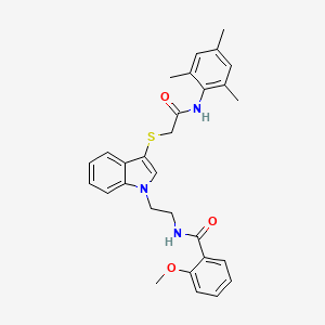 molecular formula C29H31N3O3S B2381247 N-(2-(3-((2-(mesitylamino)-2-oxoethyl)thio)-1H-indol-1-yl)ethyl)-2-methoxybenzamide CAS No. 862826-19-5