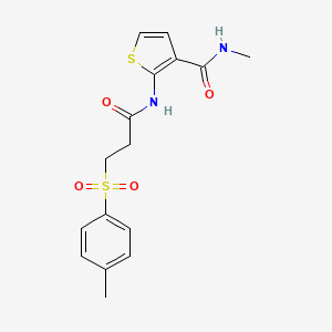 molecular formula C16H18N2O4S2 B2381253 N-甲基-2-(3-甲苯磺酰基丙酰胺)噻吩-3-甲酰胺 CAS No. 895451-71-5
