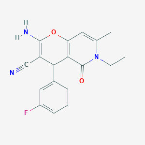 2-amino-6-ethyl-4-(3-fluorophenyl)-7-methyl-5-oxo-5,6-dihydro-4H-pyrano[3,2-c]pyridine-3-carbonitrile