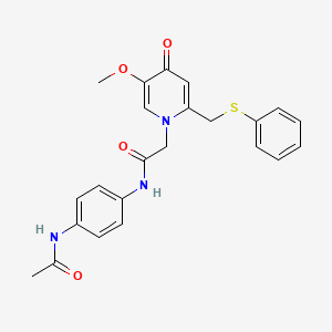 molecular formula C23H23N3O4S B2381278 N-(4-acetamidophenyl)-2-(5-methoxy-4-oxo-2-((phenylthio)methyl)pyridin-1(4H)-yl)acetamide CAS No. 941914-50-7
