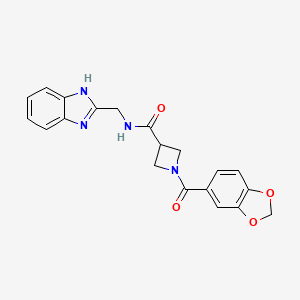 molecular formula C20H18N4O4 B2381282 N-((1H-苯并[d]咪唑-2-基)甲基)-1-(苯并[d][1,3]二氧杂环-5-羰基)氮杂环丁烷-3-甲酰胺 CAS No. 1396708-57-8