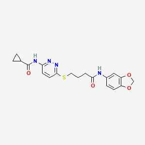molecular formula C19H20N4O4S B2381285 N-(6-((4-(benzo[d][1,3]dioxol-5-ylamino)-4-oxobutyl)thio)pyridazin-3-yl)cyclopropanecarboxamide CAS No. 1040648-36-9