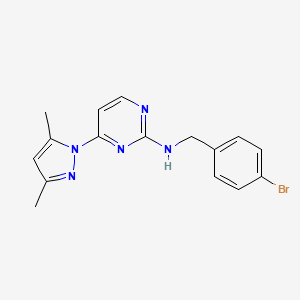 molecular formula C16H16BrN5 B2381287 N-(4-bromobenzyl)-4-(3,5-dimethyl-1H-pyrazol-1-yl)pyrimidin-2-amine CAS No. 1251707-85-3