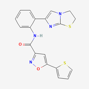 molecular formula C19H14N4O2S2 B2381290 N-(2-(2,3-dihydroimidazo[2,1-b]thiazol-6-yl)phenyl)-5-(thiophen-2-yl)isoxazole-3-carboxamide CAS No. 2034487-53-9