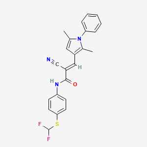 molecular formula C23H19F2N3OS B2381299 (E)-2-cyano-N-[4-(difluoromethylsulfanyl)phenyl]-3-(2,5-dimethyl-1-phenylpyrrol-3-yl)prop-2-enamide CAS No. 879305-72-3