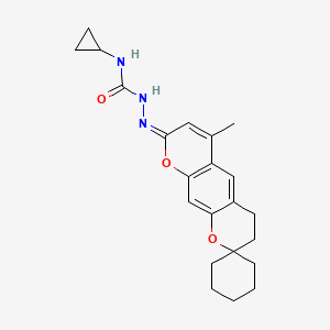 molecular formula C22H27N3O3 B2381302 1-环丙基-3-[(E)-(6-甲基螺[3,4-二氢吡喃[3,2-g]色烯-2,1'-环己烷]-8-亚甲基)氨基]脲 CAS No. 1334377-25-1
