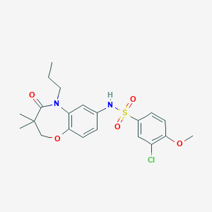 molecular formula C21H25ClN2O5S B2381306 3-chloro-N-(3,3-dimethyl-4-oxo-5-propyl-2,3,4,5-tetrahydrobenzo[b][1,4]oxazepin-7-yl)-4-methoxybenzenesulfonamide CAS No. 922057-06-5
