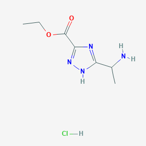 molecular formula C7H13ClN4O2 B2381310 ethyl 3-(1-aminoethyl)-1H-1,2,4-triazole-5-carboxylate hydrochloride CAS No. 1955516-08-1