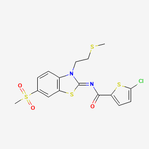 molecular formula C16H15ClN2O3S4 B2381312 (Z)-5-chloro-N-(6-(methylsulfonyl)-3-(2-(methylthio)ethyl)benzo[d]thiazol-2(3H)-ylidene)thiophene-2-carboxamide CAS No. 955805-34-2