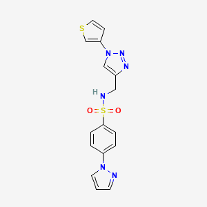 molecular formula C16H14N6O2S2 B2381326 4-(1H-pyrazol-1-yl)-N-((1-(thiophen-3-yl)-1H-1,2,3-triazol-4-yl)methyl)benzenesulfonamide CAS No. 2034427-16-0