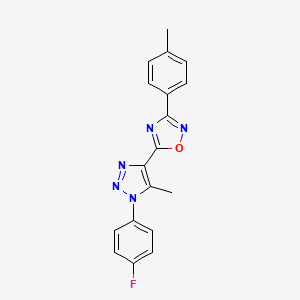 molecular formula C18H14FN5O B2381327 5-(1-(4-fluorophenyl)-5-methyl-1H-1,2,3-triazol-4-yl)-3-(p-tolyl)-1,2,4-oxadiazole CAS No. 895094-31-2