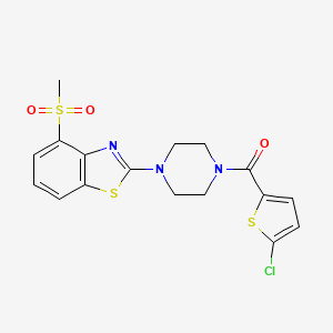 molecular formula C17H16ClN3O3S3 B2381334 (5-Chlorothiophen-2-yl)(4-(4-(methylsulfonyl)benzo[d]thiazol-2-yl)piperazin-1-yl)methanone CAS No. 941918-65-6