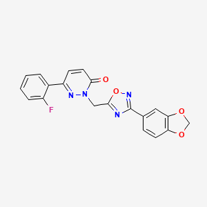 molecular formula C20H13FN4O4 B2381338 2-{[3-(1,3-benzodioxol-5-yl)-1,2,4-oxadiazol-5-yl]methyl}-6-(2-fluorophenyl)pyridazin-3(2H)-one CAS No. 1105242-75-8