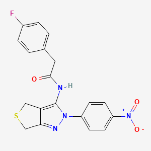 molecular formula C19H15FN4O3S B2381352 2-(4-fluorophenyl)-N-(2-(4-nitrophenyl)-4,6-dihydro-2H-thieno[3,4-c]pyrazol-3-yl)acetamide CAS No. 476459-08-2