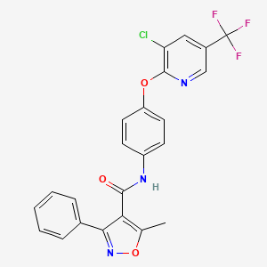 molecular formula C23H15ClF3N3O3 B2381357 N-[4-[3-chloro-5-(trifluoromethyl)pyridin-2-yl]oxyphenyl]-5-methyl-3-phenyl-1,2-oxazole-4-carboxamide CAS No. 1023539-12-9