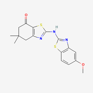 molecular formula C17H17N3O2S2 B2381380 2-((5-methoxybenzo[d]thiazol-2-yl)amino)-5,5-dimethyl-5,6-dihydrobenzo[d]thiazol-7(4H)-one CAS No. 878061-04-2