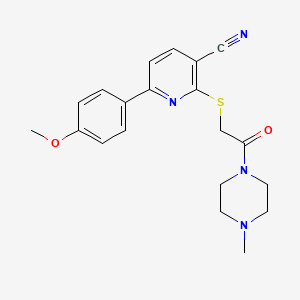 molecular formula C20H22N4O2S B2381383 6-(4-Methoxyphenyl)-2-((2-(4-methylpiperazin-1-yl)-2-oxoethyl)thio)nicotinonitrile CAS No. 941252-78-4