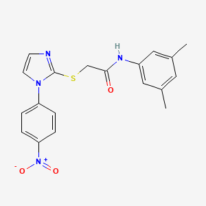 molecular formula C19H18N4O3S B2381397 N-(3,5-二甲基苯基)-2-((1-(4-硝基苯基)-1H-咪唑-2-基)硫)乙酰胺 CAS No. 851079-50-0