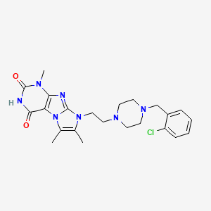 molecular formula C23H28ClN7O2 B2381406 8-(2-(4-(2-chlorobenzyl)piperazin-1-yl)ethyl)-1,6,7-trimethyl-1H-imidazo[2,1-f]purine-2,4(3H,8H)-dione CAS No. 923166-26-1