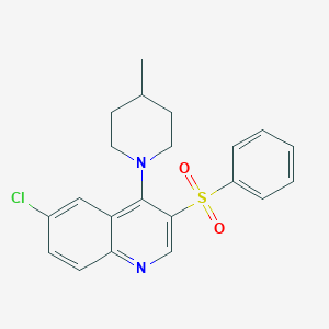 molecular formula C21H21ClN2O2S B2381410 3-(Benzenesulfonyl)-6-chloro-4-(4-methylpiperidin-1-yl)quinoline CAS No. 866812-89-7