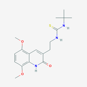 molecular formula C18H25N3O3S B2381415 1-(Tert-butyl)-3-(2-(5,8-dimethoxy-2-oxo-1,2-dihydroquinolin-3-yl)ethyl)thiourea CAS No. 847406-90-0