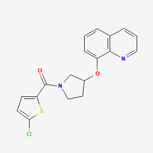 molecular formula C18H15ClN2O2S B2381421 (5-Chlorothiophen-2-yl)(3-(quinolin-8-yloxy)pyrrolidin-1-yl)methanone CAS No. 1904432-29-6