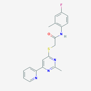 molecular formula C19H17FN4OS B2381426 N-(4-fluoro-2-methylphenyl)-2-((2-methyl-6-(pyridin-2-yl)pyrimidin-4-yl)thio)acetamide CAS No. 1251706-85-0