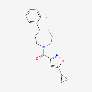 molecular formula C18H19FN2O2S B2381443 (5-Cyclopropylisoxazol-3-yl)(7-(2-fluorophenyl)-1,4-thiazepan-4-yl)methanone CAS No. 1706056-38-3