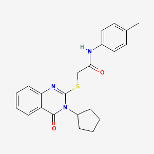 molecular formula C22H23N3O2S B2381453 2-((3-环戊基-4-氧代-3,4-二氢喹唑啉-2-基)硫代)-N-(对甲苯基)乙酰胺 CAS No. 443352-54-3