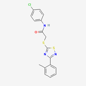 molecular formula C17H14ClN3OS2 B2381457 N-(4-chlorophenyl)-2-((3-(o-tolyl)-1,2,4-thiadiazol-5-yl)thio)acetamide CAS No. 864918-55-8