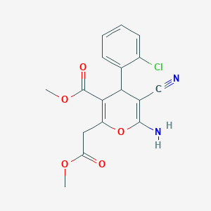 molecular formula C17H15ClN2O5 B2381460 methyl 6-amino-4-(2-chlorophenyl)-5-cyano-2-(2-methoxy-2-oxoethyl)-4H-pyran-3-carboxylate CAS No. 878656-46-3
