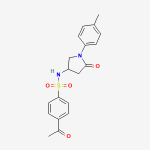 molecular formula C19H20N2O4S B2381475 4-acetyl-N-(5-oxo-1-(p-tolyl)pyrrolidin-3-yl)benzenesulfonamide CAS No. 896308-16-0