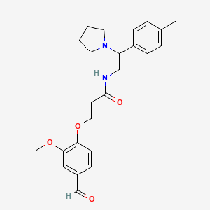 molecular formula C24H30N2O4 B2381481 3-(4-Formyl-2-methoxyphenoxy)-N-[2-(4-methylphenyl)-2-pyrrolidin-1-ylethyl]propanamide CAS No. 1607257-22-6