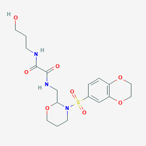 molecular formula C18H25N3O8S B2381482 N'-[[3-(2,3-dihydro-1,4-benzodioxin-6-ylsulfonyl)-1,3-oxazinan-2-yl]methyl]-N-(3-hydroxypropyl)oxamide CAS No. 872881-52-2