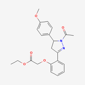 molecular formula C22H24N2O5 B2381484 ethyl 2-(2-(1-acetyl-5-(4-methoxyphenyl)-4,5-dihydro-1H-pyrazol-3-yl)phenoxy)acetate CAS No. 876941-39-8