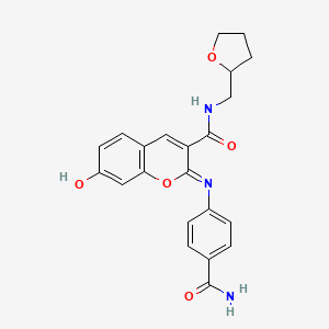 (2Z)-2-[(4-carbamoylphenyl)imino]-7-hydroxy-N-(tetrahydrofuran-2-ylmethyl)-2H-chromene-3-carboxamide