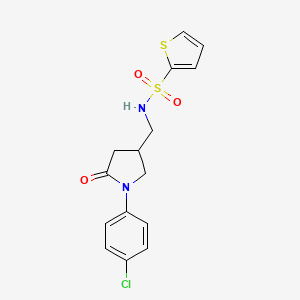 molecular formula C15H15ClN2O3S2 B2381495 N-((1-(4-氯苯基)-5-氧代吡咯烷-3-基)甲基)噻吩-2-磺酰胺 CAS No. 954633-89-7