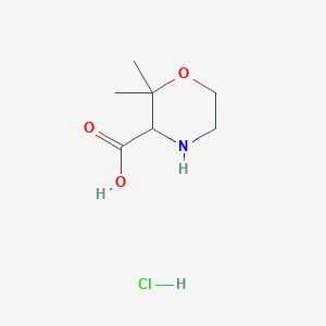 molecular formula C7H14ClNO3 B2381496 2,2-二甲基吗啉-3-羧酸；盐酸盐 CAS No. 2445784-82-5