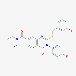 molecular formula C26H23F2N3O2S B2381504 N,N-diethyl-2-((3-fluorobenzyl)thio)-3-(4-fluorophenyl)-4-oxo-3,4-dihydroquinazoline-7-carboxamide CAS No. 1115368-27-8