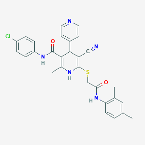 molecular formula C29H26ClN5O2S B2381506 N-(4-chlorophenyl)-5-cyano-6-[2-(2,4-dimethylanilino)-2-oxoethyl]sulfanyl-2-methyl-4-pyridin-4-yl-1,4-dihydropyridine-3-carboxamide CAS No. 369398-91-4