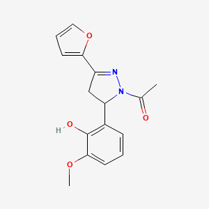molecular formula C16H16N2O4 B2381513 1-(3-(furan-2-yl)-5-(2-hydroxy-3-methoxyphenyl)-4,5-dihydro-1H-pyrazol-1-yl)ethanone CAS No. 927119-59-3