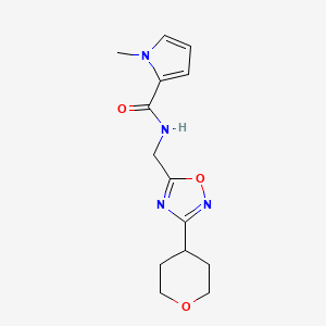 molecular formula C14H18N4O3 B2381518 1-methyl-N-((3-(tetrahydro-2H-pyran-4-yl)-1,2,4-oxadiazol-5-yl)methyl)-1H-pyrrole-2-carboxamide CAS No. 2034378-74-8