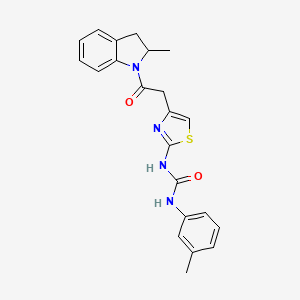 molecular formula C22H22N4O2S B2381533 1-(4-(2-(2-Methylindolin-1-yl)-2-oxoethyl)thiazol-2-yl)-3-(m-tolyl)urea CAS No. 921484-68-6