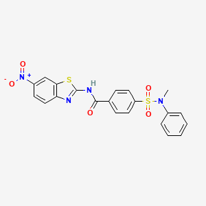 molecular formula C21H16N4O5S2 B2381544 4-[methyl(phenyl)sulfamoyl]-N-(6-nitro-1,3-benzothiazol-2-yl)benzamide CAS No. 313405-33-3