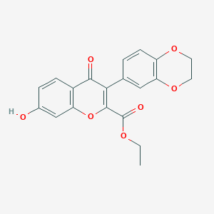 molecular formula C20H16O7 B2381545 ethyl 3-(2,3-dihydro-1,4-benzodioxin-6-yl)-7-hydroxy-4-oxo-4H-chromene-2-carboxylate CAS No. 162665-02-3
