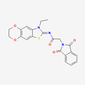 molecular formula C21H17N3O5S B2381558 (E)-2-(1,3-dioxoisoindolin-2-yl)-N-(3-ethyl-6,7-dihydro-[1,4]dioxino[2',3':4,5]benzo[1,2-d]thiazol-2(3H)-ylidene)acetamide CAS No. 1321788-75-3