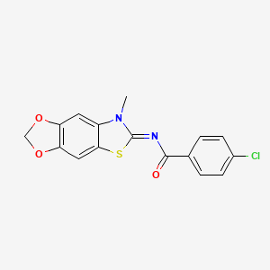 molecular formula C16H11ClN2O3S B2381568 4-氯-N-(7-甲基-[1,3]二氧杂[4,5-f][1,3]苯并噻唑-6-亚甲基)苯甲酰胺 CAS No. 1321955-67-2